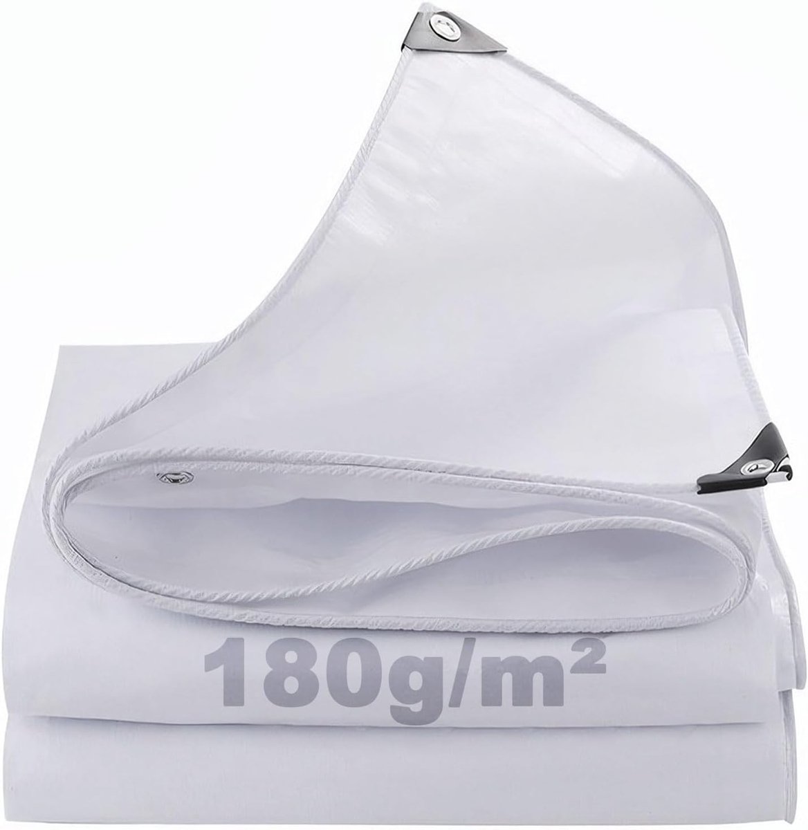 Waterdicht, met ingestanste ringen, wit zeil van 180 g/m² PE, uv-bestendig, weerbestendig, scheurvast, voor tuinmeubelen, zwembad, auto, boot, camping (wit, 3 x 4 m)