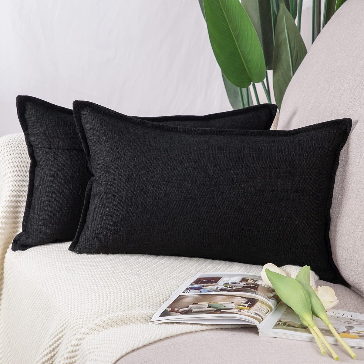 Kussenslopen Zachte Decoratieve Kussenhoes voor Sofa Slaapkamer Kussensloop 30x50 cm Zwart