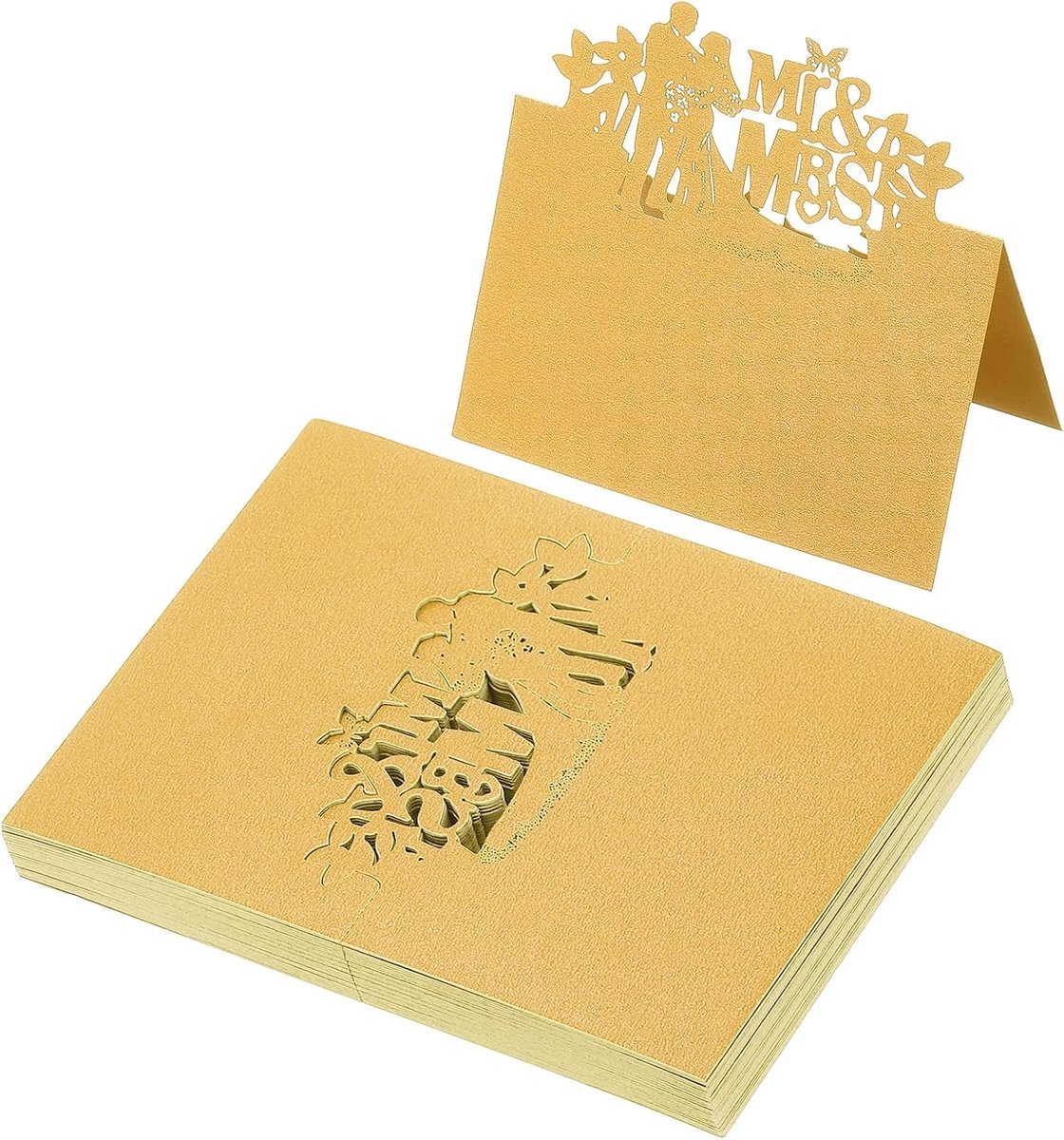 50 stuks bruiloft plaats kaarten, laser gesneden bruiloft tafel plaats kaart gevouwen tent kaart naam kaarten voor tafel instelling bruiloft receptie buffet, gouden toon
