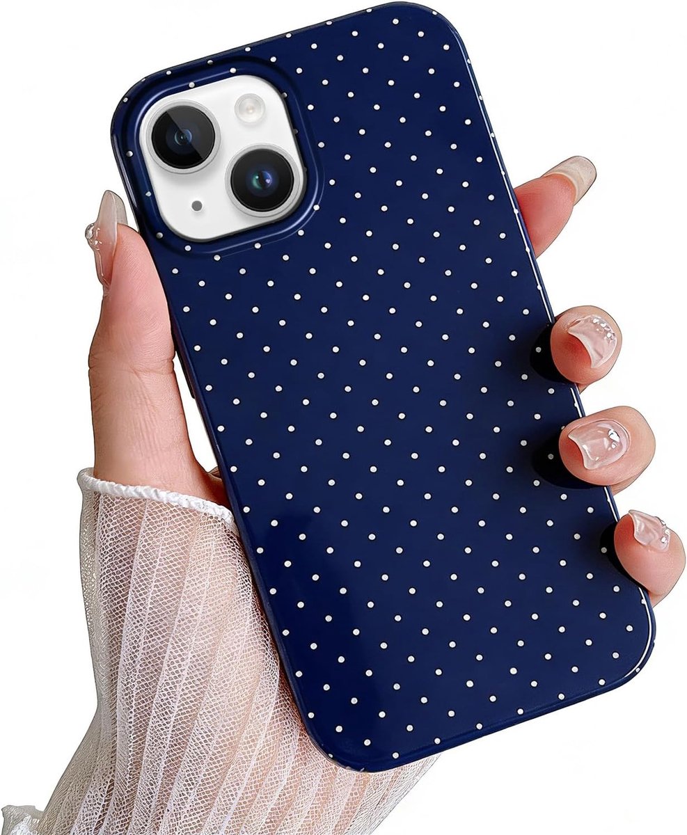 Dot Hoes voor iPhone 14 / iPhone 13 6,1 inch, Blauwe siliconen hoes met esthetisch zomers schattig stippenmotief, schokbestendige bumperbeschermingshoezen voor meisjes TPU-hoes, Navy