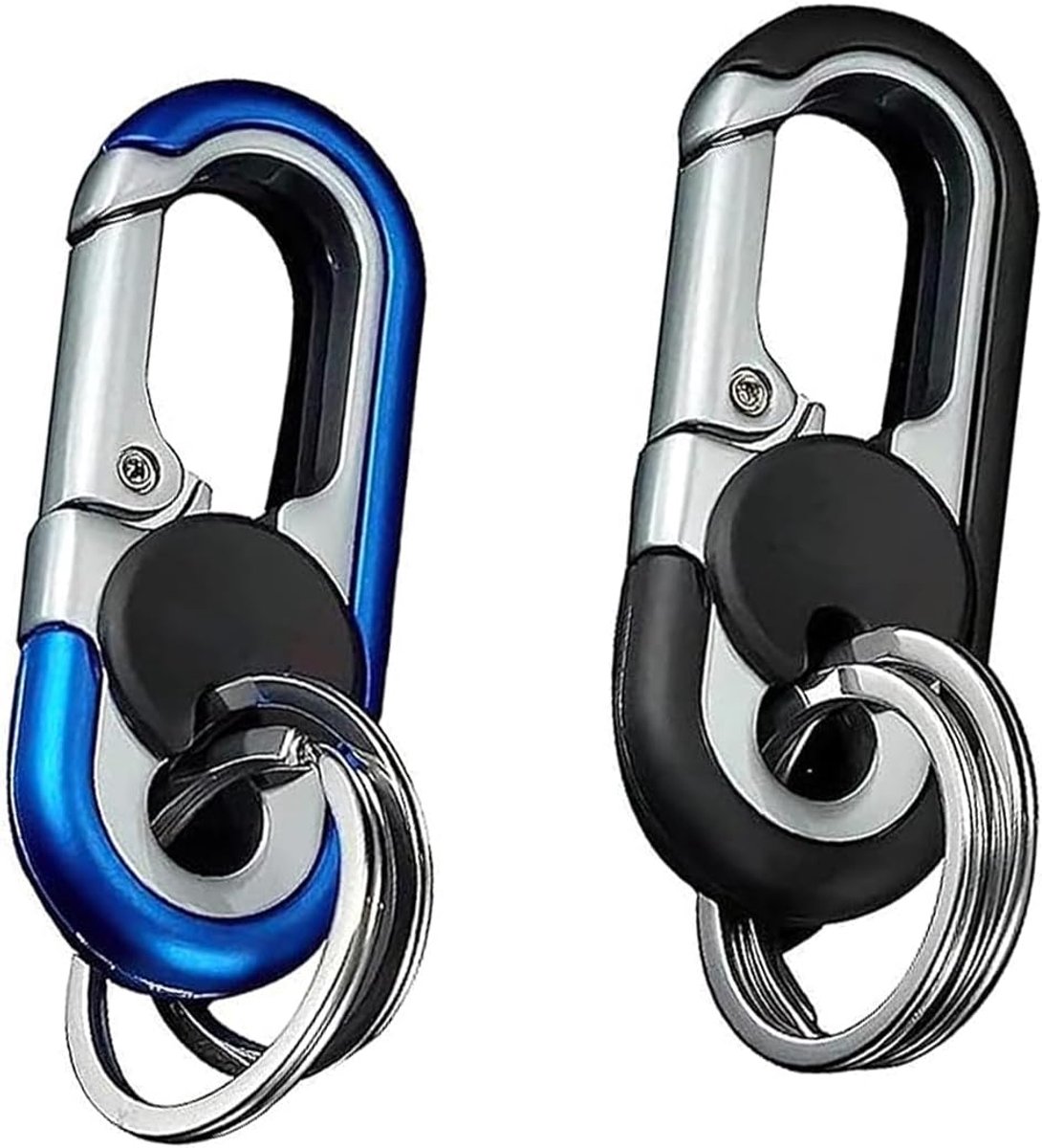 2 stuks dubbele ring metalen autosleutelhanger, zinklegering autosleutelhanger, stijlvolle dubbele ring autosleutelhanger, voor mannen, kantoren, thuis, autosleutelorganisatie - blauw, zwart,