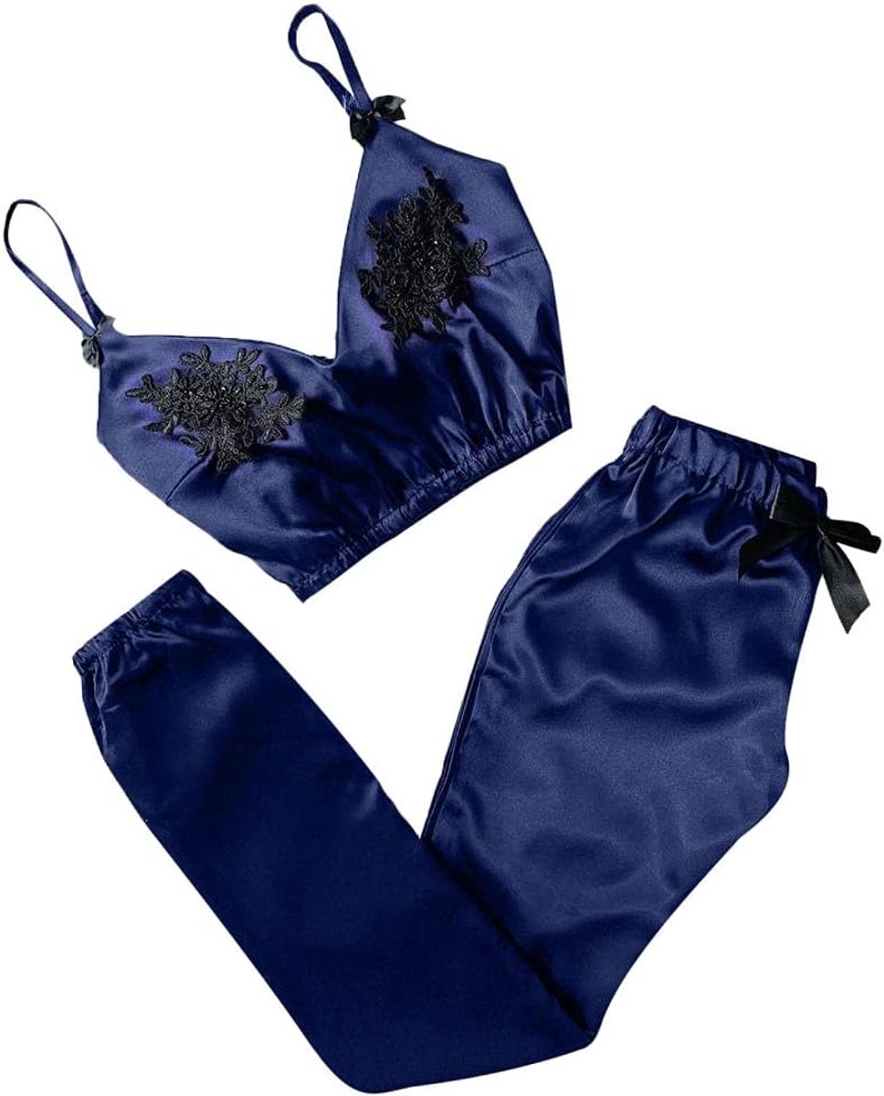Lingeriesets dames Dames nachtjapon v-hals kanten vlek pyjama broek set nachtkleding kanten ondergoed set