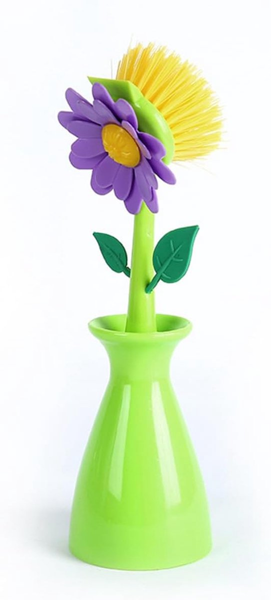 2 stuks bloemvormige reinigingsborstels met afneembare handgreep voor keuken, badkamer, toilet, kom, vaat, potreiniger, groen — afbeelding 3