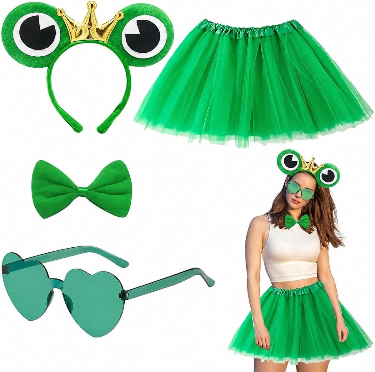 Complete Kikker Kostuum Set voor Halloween en Carnaval - Inclusief Hoofdband, Strik, Staart en Tutu voor Meisjes, Perfect Cadeau voor Feestjes