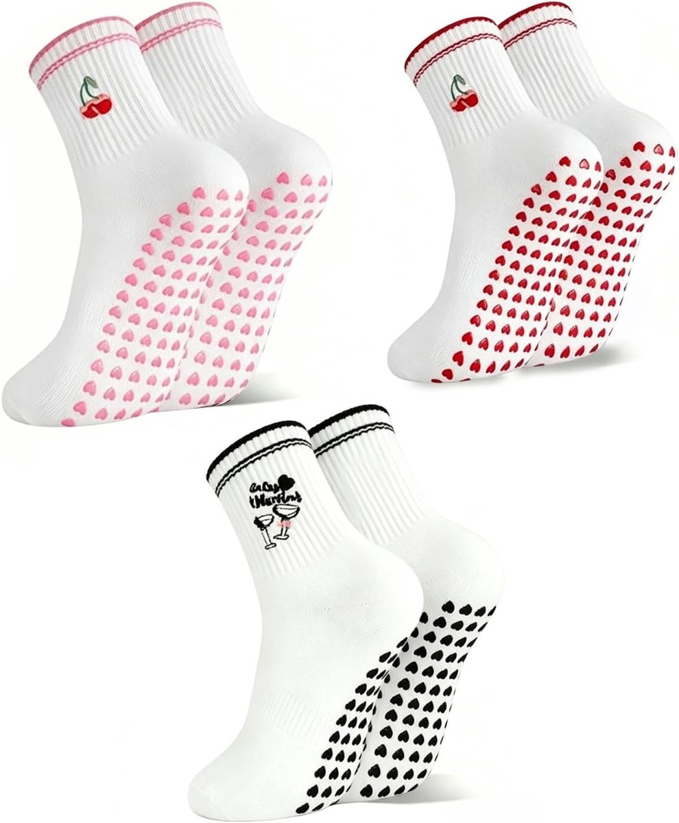 Comfortabele antislip yogasokken met borduurmotief | Ademend en gripvast voor yoga, fitness en thuisworkouts