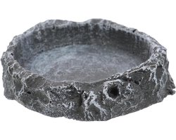 Voerbak Reptielen - Waterbak Schildpad - Voeren en Wateren - Levensgetrouwe Steenlook - 8x8x2 cm - Donkergrijs