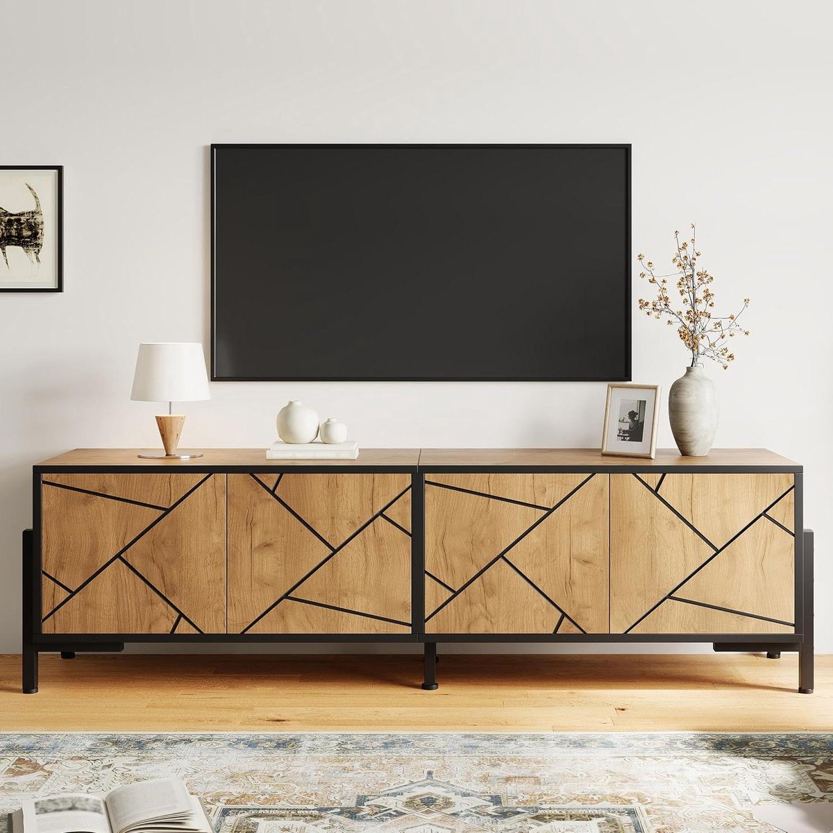 TV Kast - Lowboard TV meubel - Woonkamer Opbergen - Geometrisch Design - 153 x 40 x 50 cm