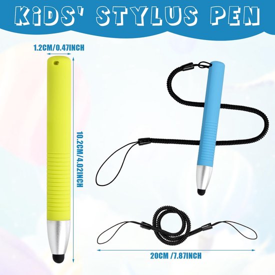 Dailygoods- Styluspen Kindvriendelijk - 2 Stuks - Capacitatieve Styluspennen - Veerkoord - Kunststof/Rubber - 10,2x1,2cm - Aanraakpen — afbeelding 2