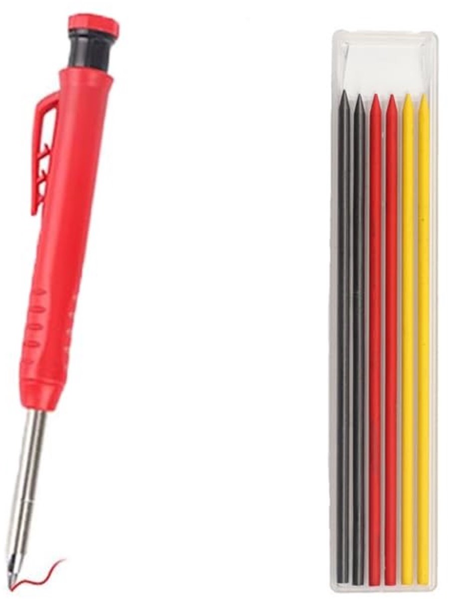 Dailygoods- Mechanisch Potlood - Ingebouwde Slijper - 3 Stuks Navulling - Duurzaam Metalen Kop - Markering Pen - 4,3 cm Verlengde Penpunt - Timmerman Potlood