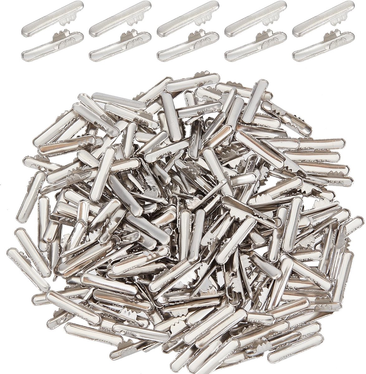 Dailygoods- Koorduiteinden 350 stuks - Roestvrij Staal - Vouwterminators - Bevestigingstopper - Klemsluiting - Maat 15,5 x 2,5 mm - Koordsluitingen