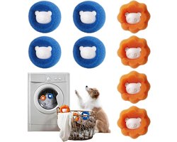 Wasbollen - 8 Stuks - Haarballen voor Wasmachine van Schuim en Polypropyleen - Vormvaste Reinigingsballen voor Kleding en Handdoeken - Oranje en Blauw