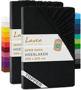 Lavea® Set van 2 Hoeslakens voor Topper 200x220 cm – 100% Katoen Jersey – voor Topper tot 10 cm – met Elastiek rondom – Zwart