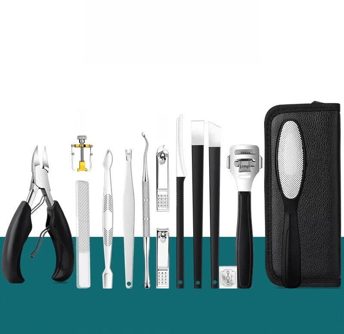 Dailygoods- Nagelknipper Kit 17 Stuks - RVS Manicure Set - Nagelriemduwer - Voetvijl - Schuine Rand Nagelknippers - Geschikt voor Hand- en Voetverzorging