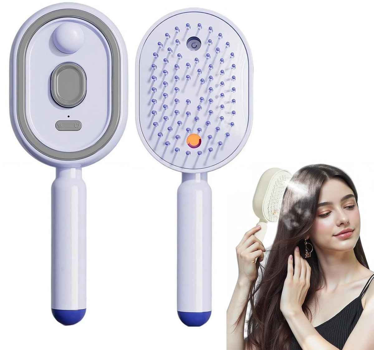 Ulisem - Stoom haarstyler - Elektrische spray kam met massagefunctie - Oplaadbare anti-frizz borstel - Verwijdert pluizig haar en klitten - Zachte ronde tanden - Ergonomisch ontwerp - Cadeau voor haarverzorging - Paars