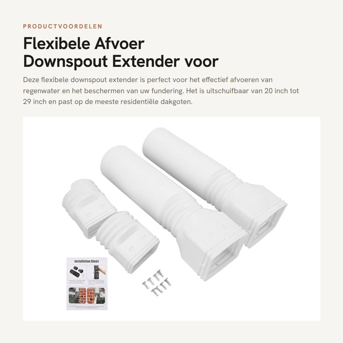 Dailygoods- Afvoer Verlenggoot Uitschuifbaar van 20 Inch Tot 59 Inch - Flexibele Afvoerconnector - Buigzaam - Duurzaam - Houdt Fundering Droog - Regenpijpverlenger