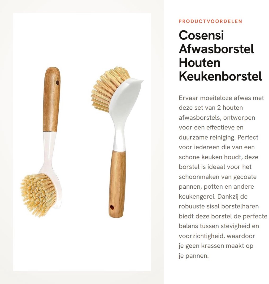 Dailygoods- Afwasborstel met antislip handgreep - Houten afwasborstel - 2 stuks - Schrobborstel - Natuurlijk sisal - Effectieve reiniging - Vaatwasborstel