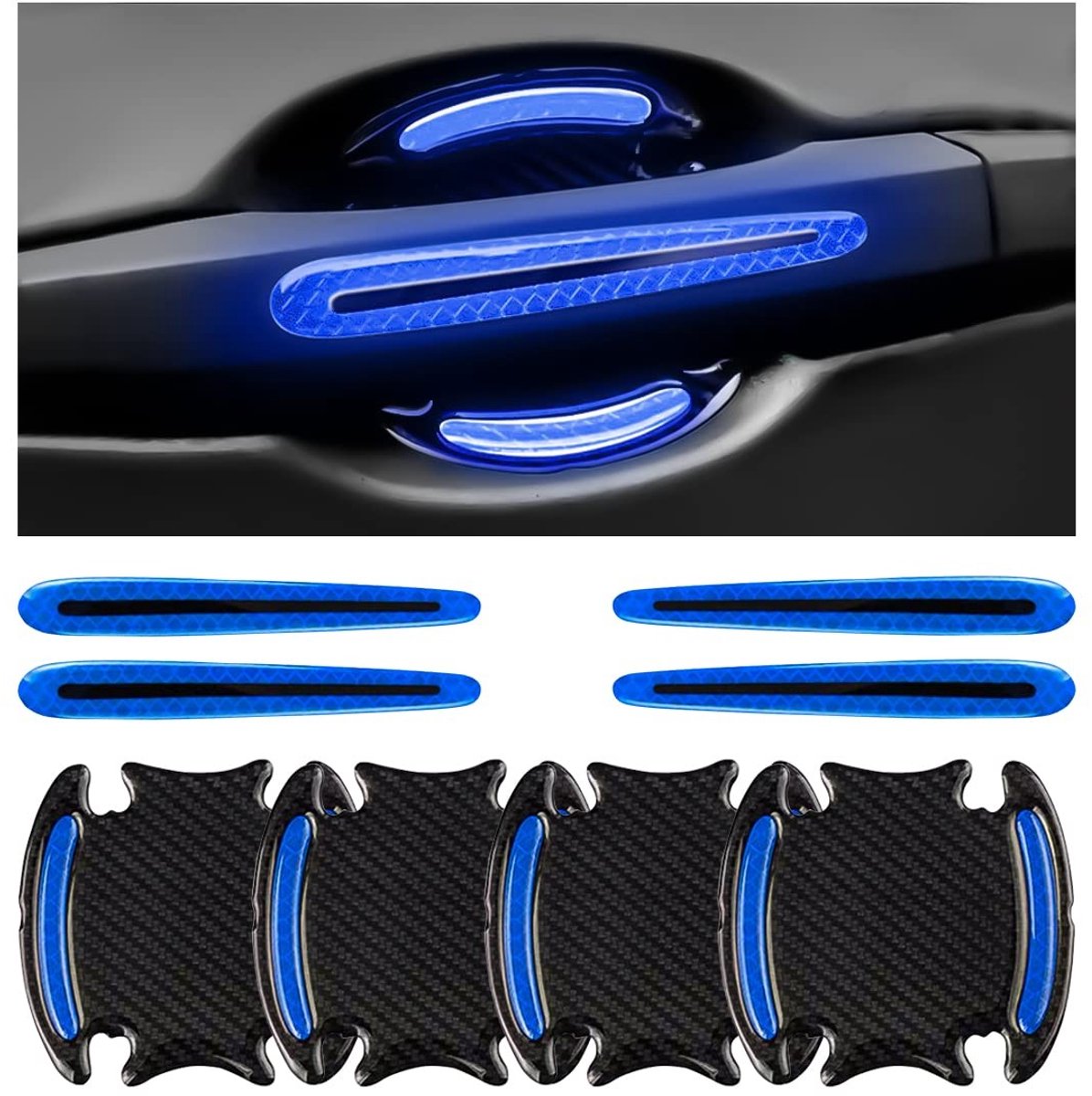 Dailygoods- Autodeurklinkstickers Set van 8 - Deurklink Bescherming - Krasbeschermingsfolie - Reflecterende Strips - Universele Toepassing - Fluorescerende Kleuren - Deurklinkbescherming