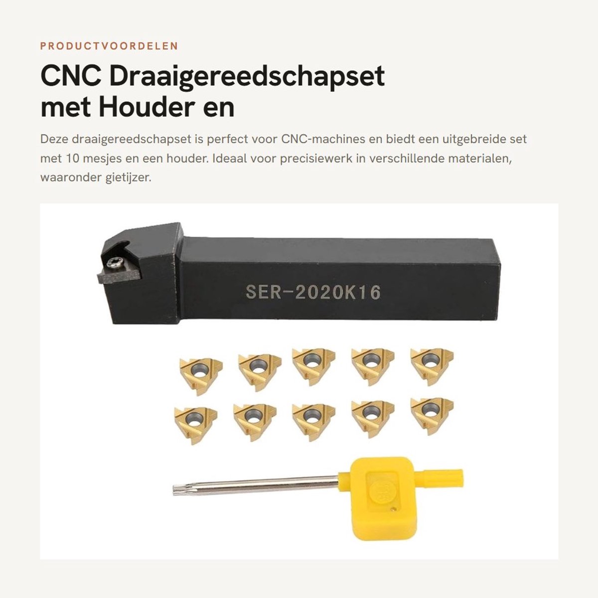 Dailygoods- Draaigereedschapset 10st - CNC Draaibank - Houder SER2020K16 - Slagvast - Snel Snijden - Staal Inzet - Snijgereedschap