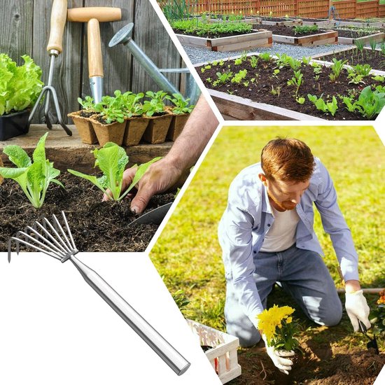 Tuinhark Ergonomisch - Metaal Grondbewerking - Onkruid Wieden - Roestvrij Staal - 7 klauwen - null — afbeelding 4