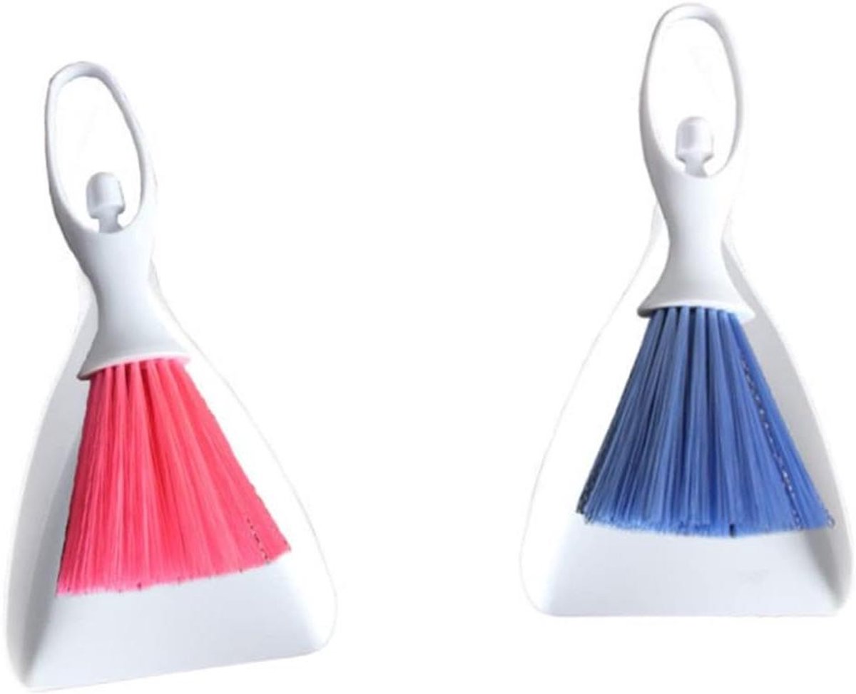 Mini Bezem Stoffer Set - Bureau Reinigingsset - Kleine Ruimtes Schoonmaken - Met Ophanggat - 25x12cm - Blauw