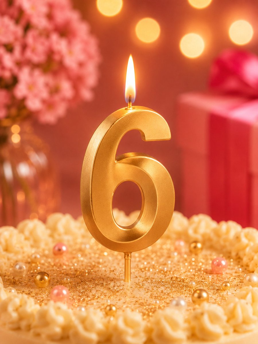 Candle Wisdom - Verjaardagstaart kaarsje – Cijfer 6 – Goudkleurig -Happy Birthday kaars – verjaardags kaars – gekleurde kaarsjes – taartdecoratie – feest - taartversiering – feestartikel – verjaardagscadeau – taartaccesoires