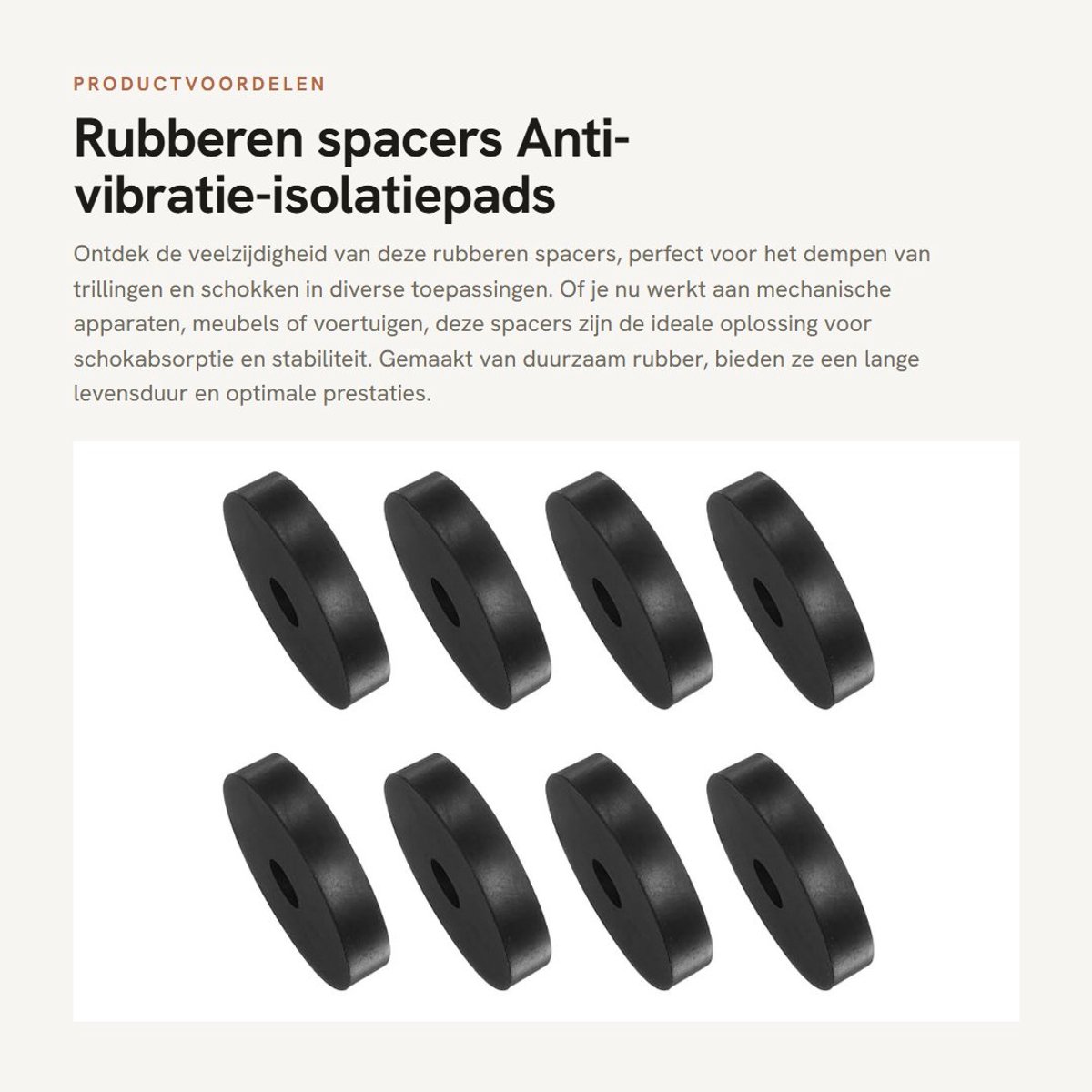 Dailygoods- Rubberen Spacers 8 Stuks - 10 x 10 x 50 mm - Antivibratiepads - Schokabsorptie - Geluidsreductie - Duurzaam Rubber - Dempers