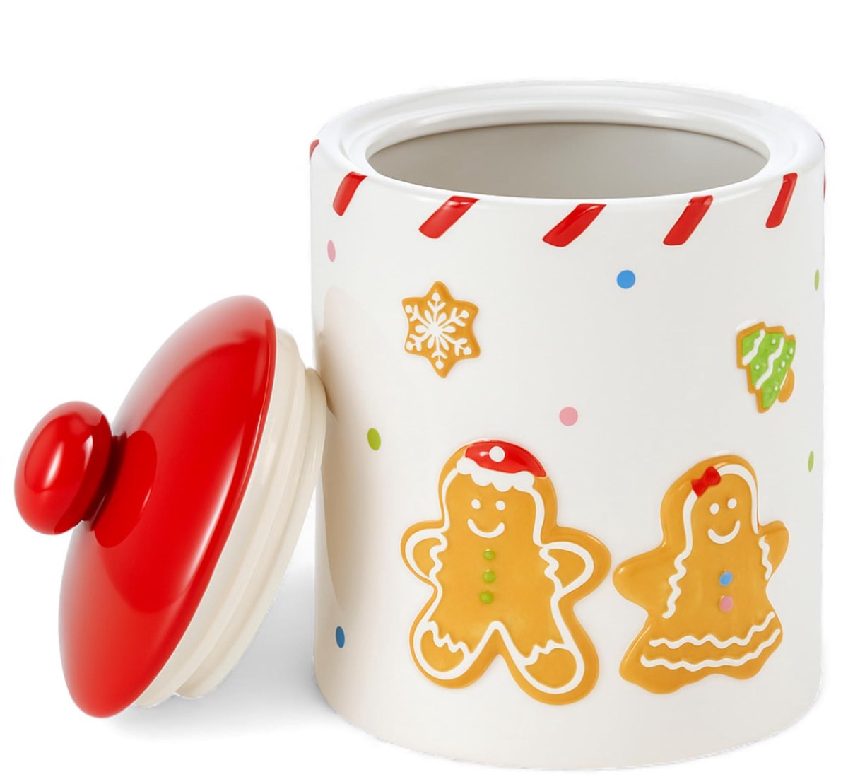 Dailygoods- Voorraaddoos Keramiek 18 cm - Voorraaddoos met Deksel - Decoratie - Opslag voor Koekjes/Snoep - Peperkoekmannetje - Kerstthema - Opbergdoos