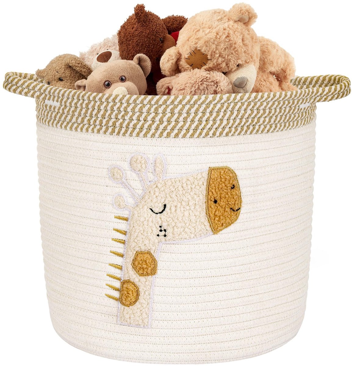 Dailygoods- Dekenmand Katoen - Opbergmand Kinderen - Speelgoedmand - Handvat - 30 x 30 cm - Beige/Giraffe Motief