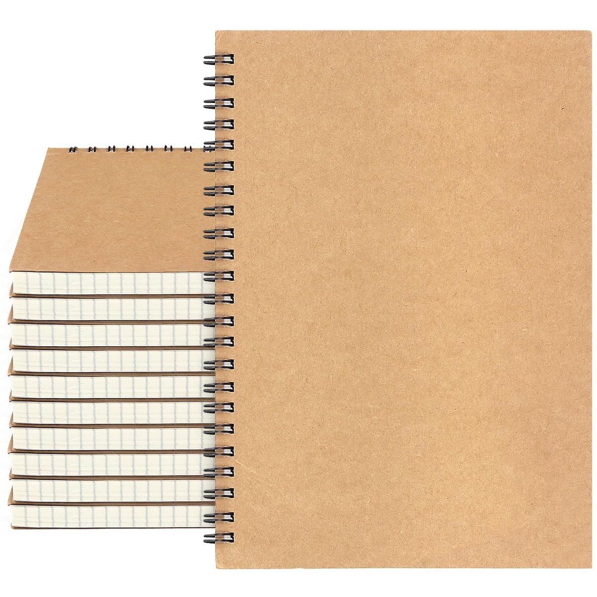 Dailygoods- Notitieboek A5 - 10 Stuks - Spiraalvormig - Kraft Papier - Draadgebonden - Multifunctioneel Ontwerp - 120 Pagina's - Schrijfblok