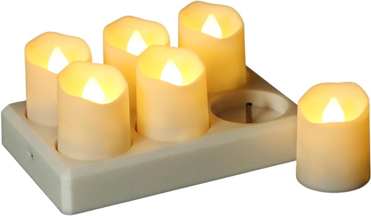QIN® Led Kaarsen Met Bewegende Vlam - Oplaadbare Waxinelichtjes - Oplaadbare Kaarsen - Oplaadbare Theelichtjes - Wit - 4cm x 4cm x 5cm