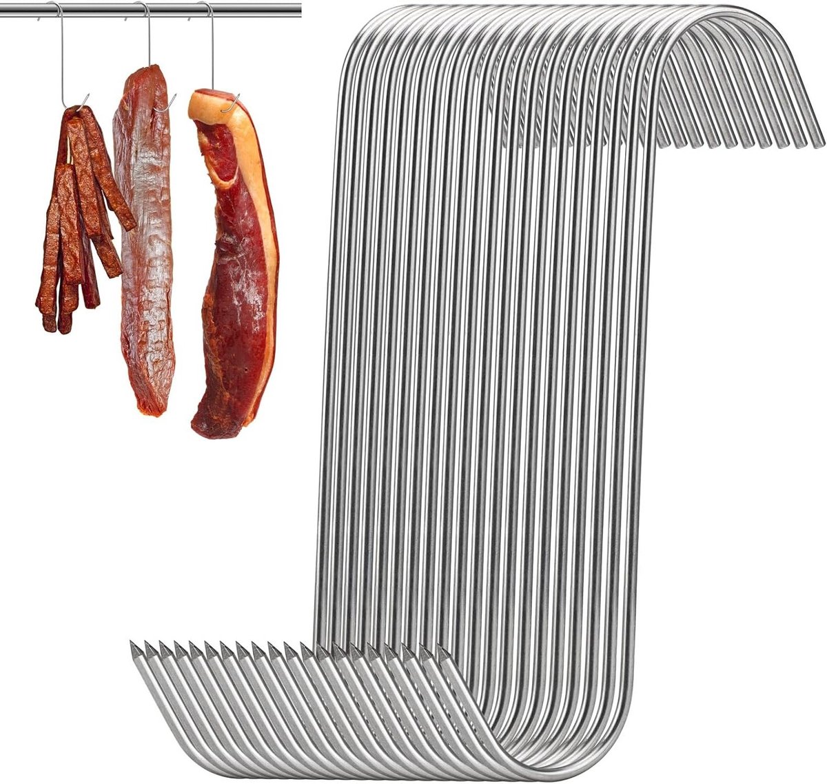 20 Stuks RVS Vlees Haken 6.9 Inch S-Vormig voor het Ophangen van Vlees, Perfect voor Bacon