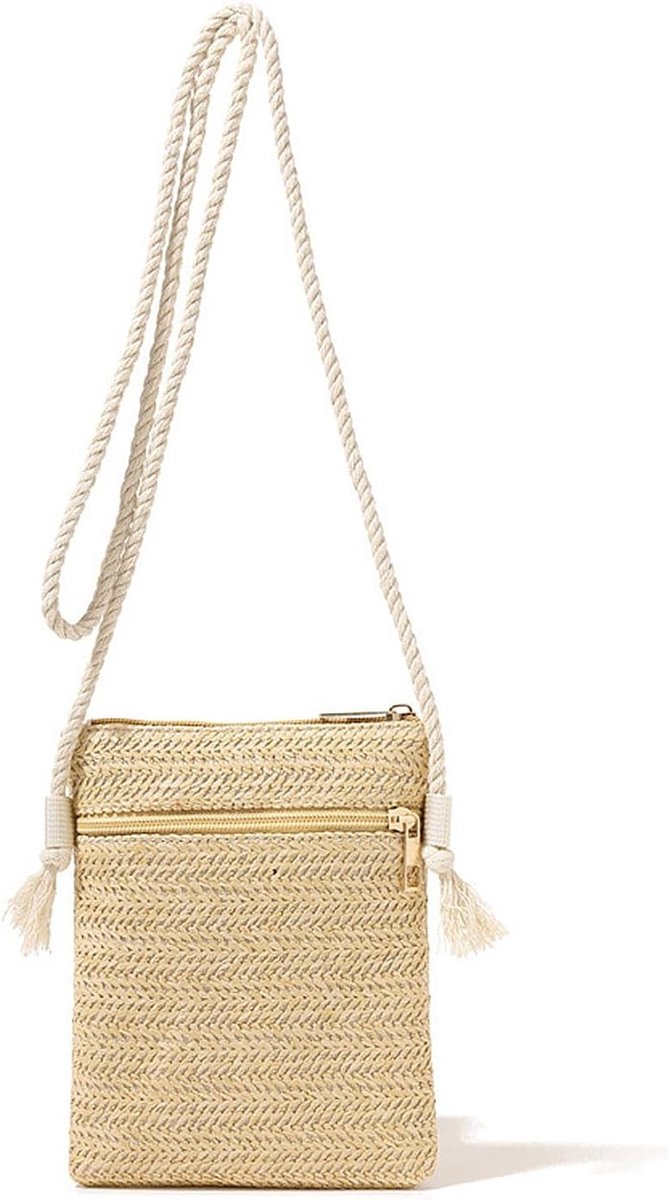 Schoudertas voor mobiele telefoon, strotas, crossbody tas voor dames met ritssluiting, afneembare armband en 2 handige vakken