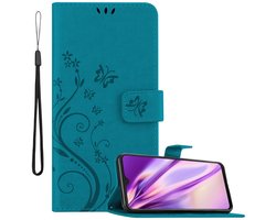 Cadorabo Hoesje geschikt voor Samsung Galaxy M21 / M30s in BLOEMEN BLAUW - Beschermhoes in bloemmotief met magnetische sluiting, standfunctie en kaartsleuven Book Case Cover Etui