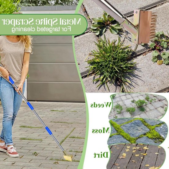 Onkruidvoegenborstel 2 stuks met verstelbare handgrepen - staaldraadborstel en metalen schop voor het reinigen van voegen en bestrating van Merkloos	 — afbeelding 3