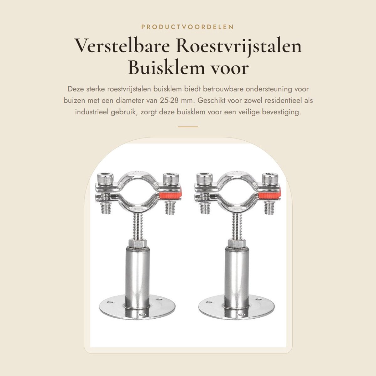 Dailygoods- Buisklem Verstelbaar - Buisklemhouder - Wand/plafondmontage - 2 Stuks - 304 Roestvrij Staal - Hoogtebereik 53-93 mm - Buissteun