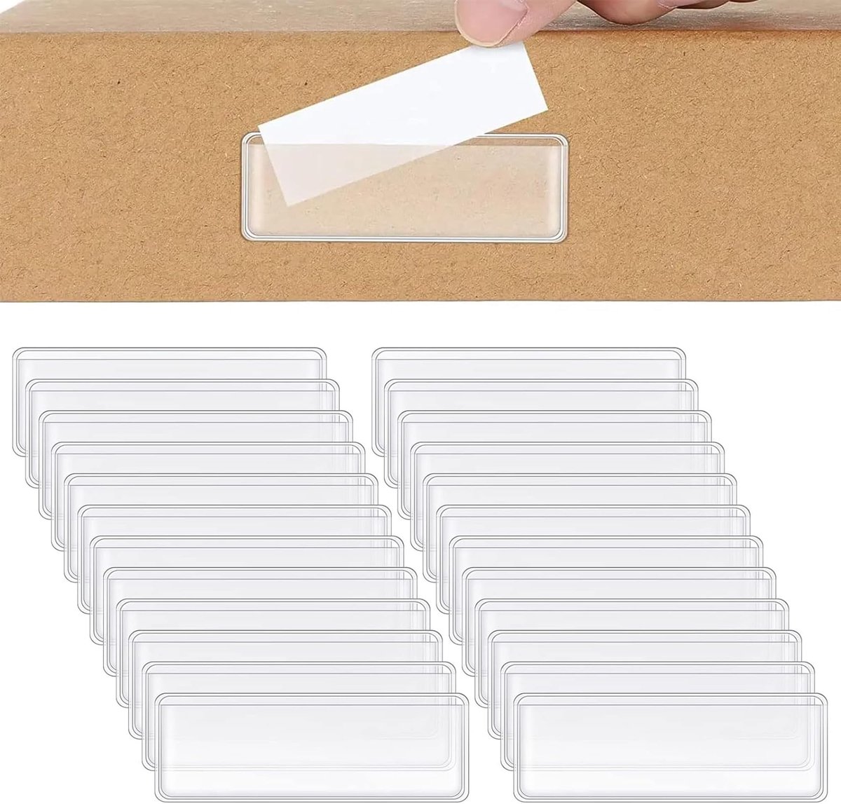 Dailygoods- Labelhouder Zelfklevend Klein - Etikethouder Transparant - 50 Stuks - Voor Plank/Mailbox/Laden - Duurzaam - Gemakkelijk te Plakken