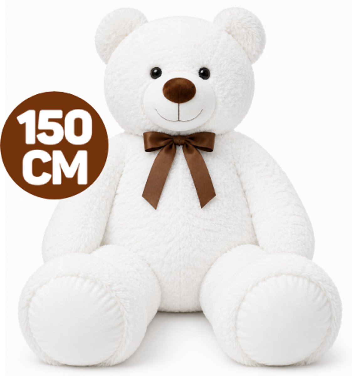 Teddybeer (Wit) Met Strik Pluche Knuffel XXL 150 cm - Grote Teddybeer - Mega XXXL Knuffelbeer - Zachte Pluche Knuffel - Grote Knuffelbeer Cadeau voor Kinderen