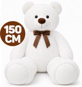 Teddybeer (Wit) Met Strik Pluche Knuffel XXL 150 cm - Grote Teddybeer - Mega XXXL Knuffelbeer - Zachte Pluche Knuffel - Grote Knuffelbeer Cadeau voor Kinderen
