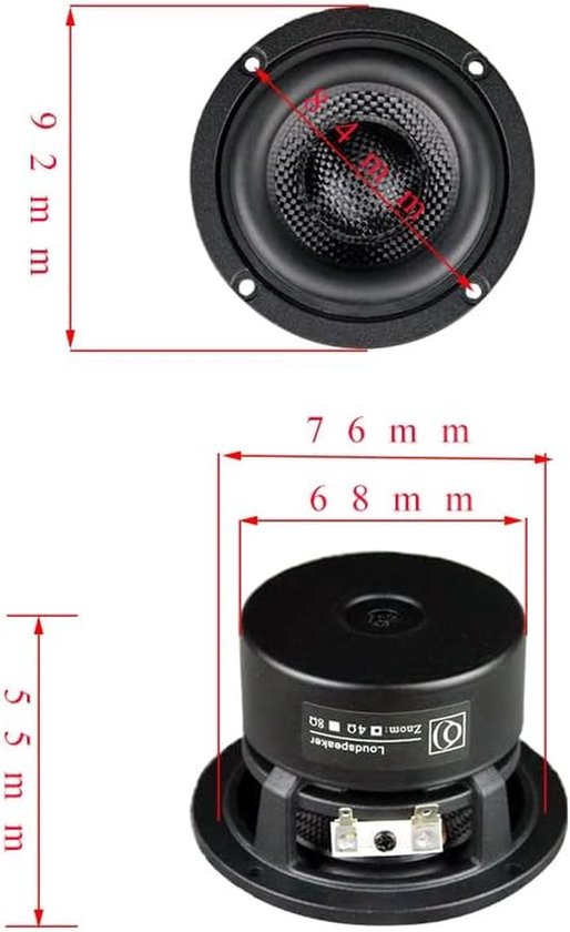 Subwoofer Speaker - Hifi Bass - Home Theatre - Glasvezel Membraan - 3 Inch - Zwart — afbeelding 4