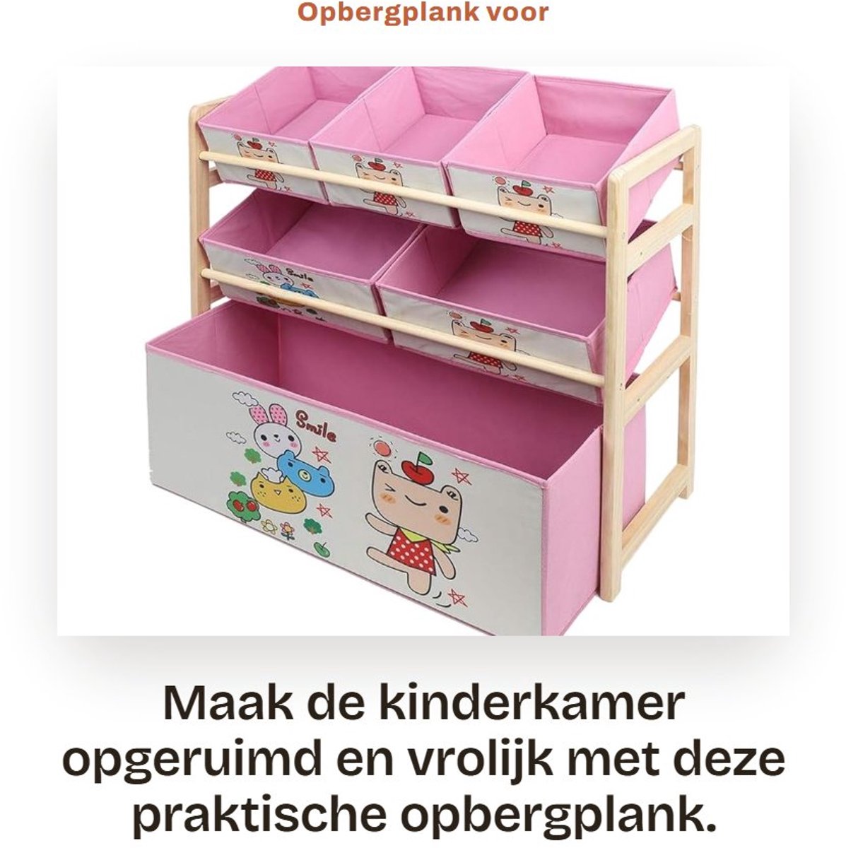 Dailygoods- Opbergplank met 6 Dozen - Meerlaagse Opbergplank - Kinderkamer - Veilig Ontwerp - Roze Cartoonstijl - Grote Opslagcapaciteit - Opbergrek