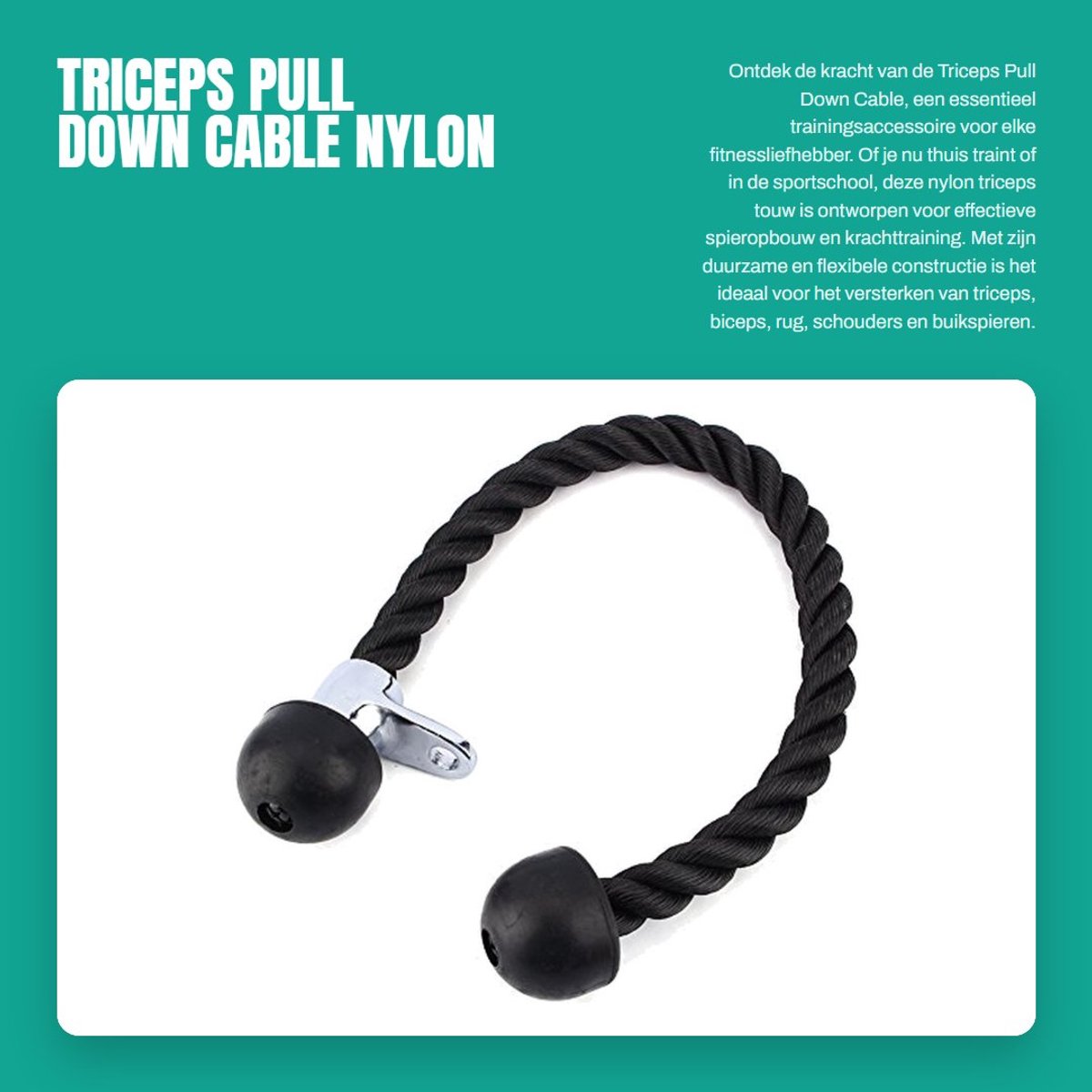 Dailygoods- Tricipiti Touw 70 cm - Nylon - Antislip Grip - Duurzaam - Fitness Accessoire - Bodybuilding Tool