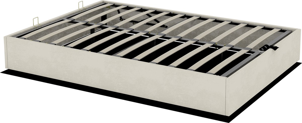 COVREO Modern minimalistisch bedframe, 140*200 cm, beige, Nederlands fluweel, met gasvering, slaapkamermeubel in moderne stijl, hoofdbord en matras niet inbegrepen.