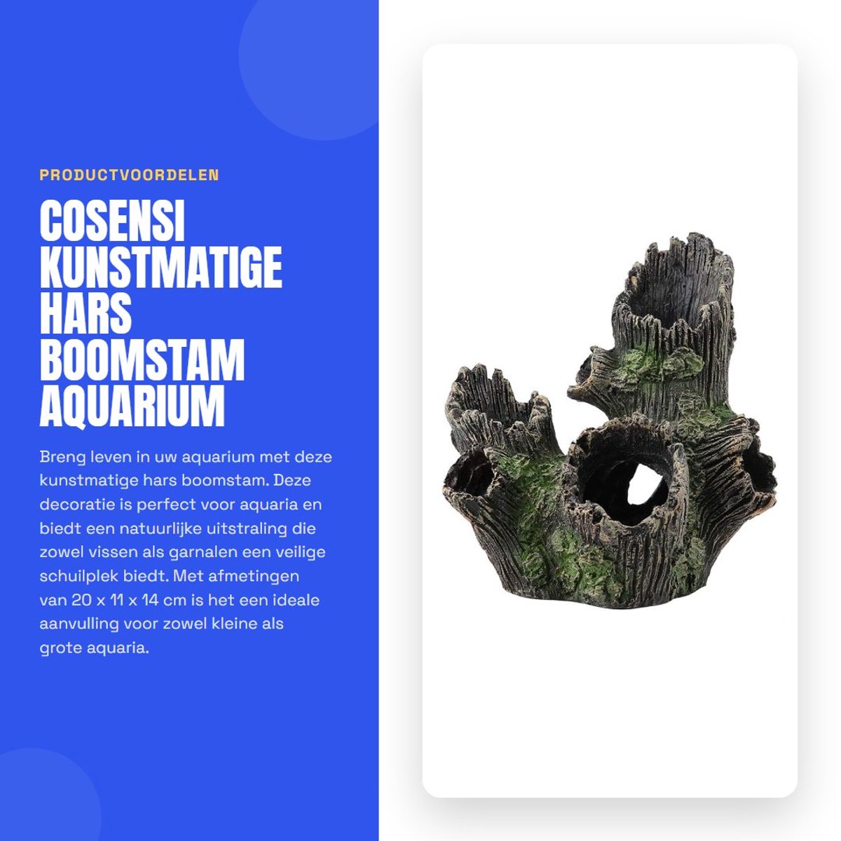Dailygoods- Aquariumdecoratie Kunstmatige Hars Boomstam - Aquarium Ornament - Drijfhout - Accessoires - Decoratie - Afmetingen 20x11x14 cm - Aquariumornament