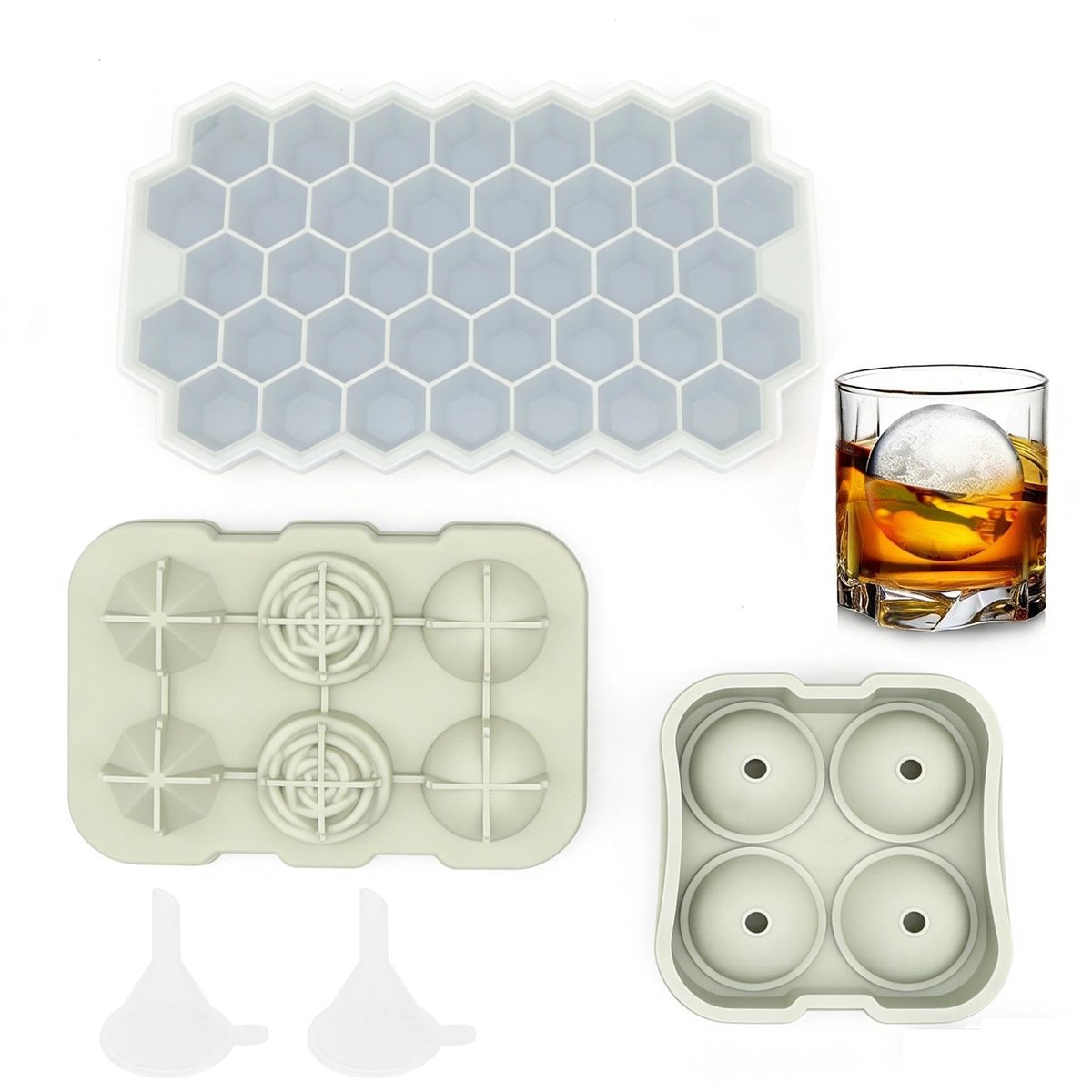 Dailygoods- IJsblokjeshouder met deksel - Siliconen IJsblokjesvorm - Duurzaam Silicone - Voor IJsblokjes/Jelly - Inclusief Trechter - Morandi Groen