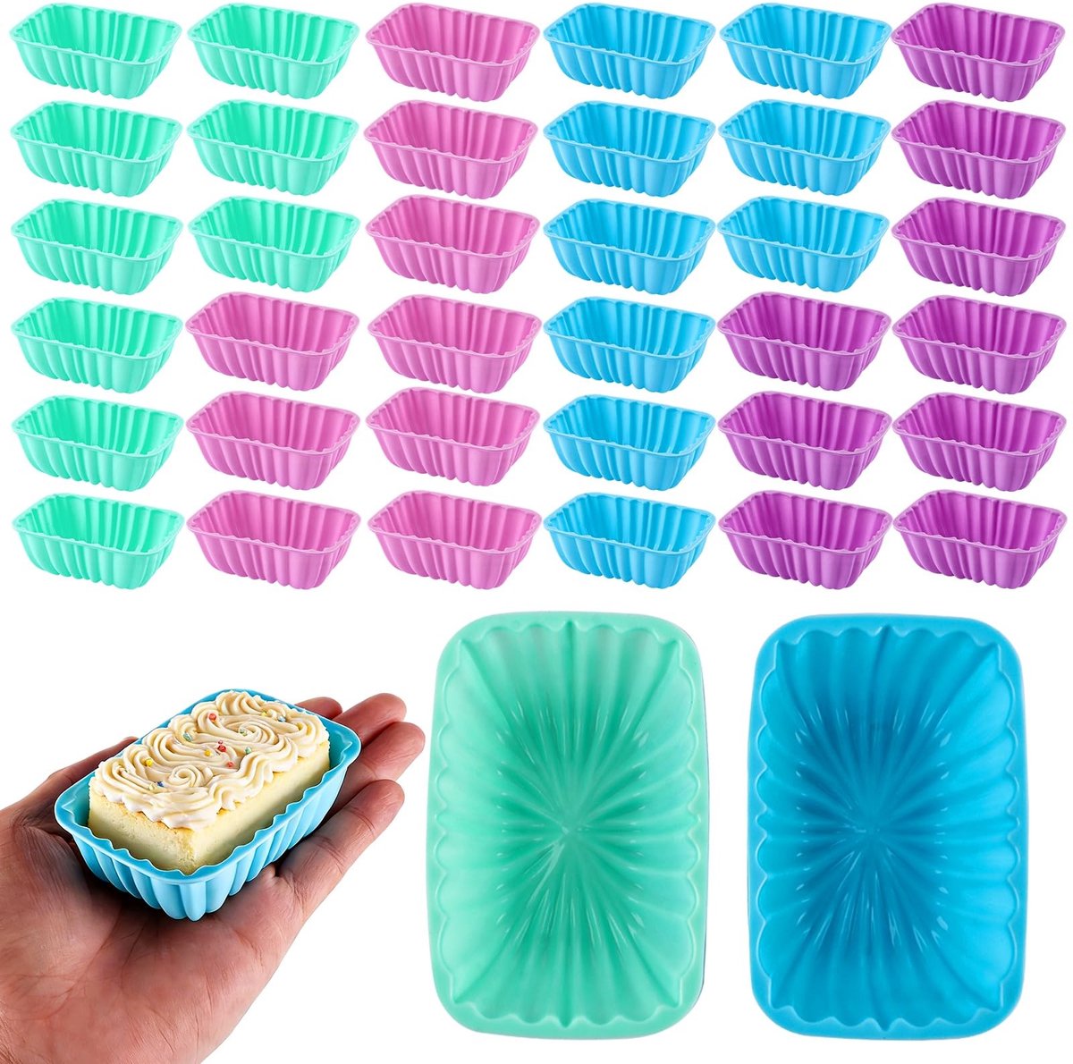 Dailygoods- Muffinvormpjes 36 Stuks - Siliconen Bakvormen - Rechthoekige Anti-aanbak - Voor Cupcakes/Brownies - 8,5 x 5,4 cm - Pastelkleuren - Bakvorm