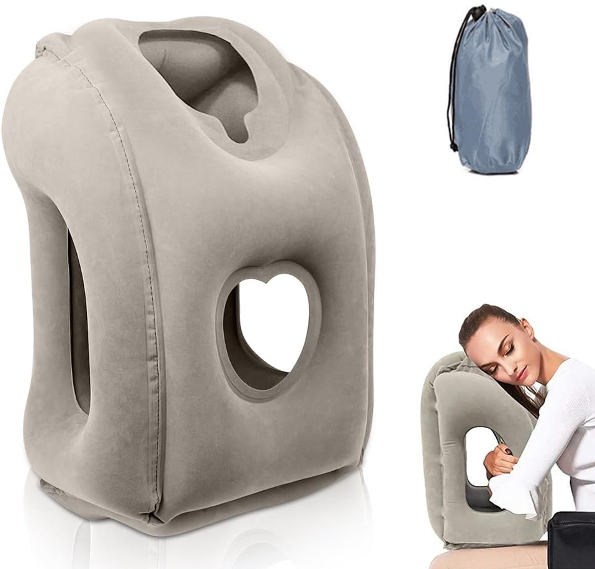 Dailygoods- Nekkussen Opblaasbaar - Reiskussen Vliegtuig - Draagbaar Kussen - Comfortabel Ondersteunt Hoofd/Kin - Opvouwbaar voor Auto/Thuis - Reis Kussen