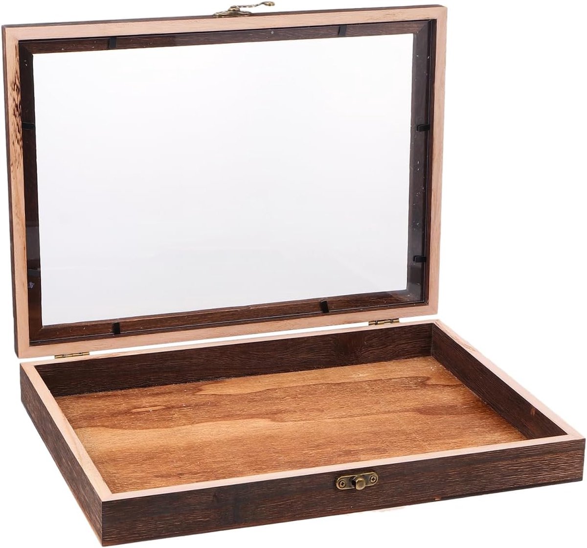 SnelShoppen - Display Case Collectie Box met Transparante Deksel - Natuurlijke Houten Sieraden Case - Glazen Top Shadow Box voor Entomologie Accessoir