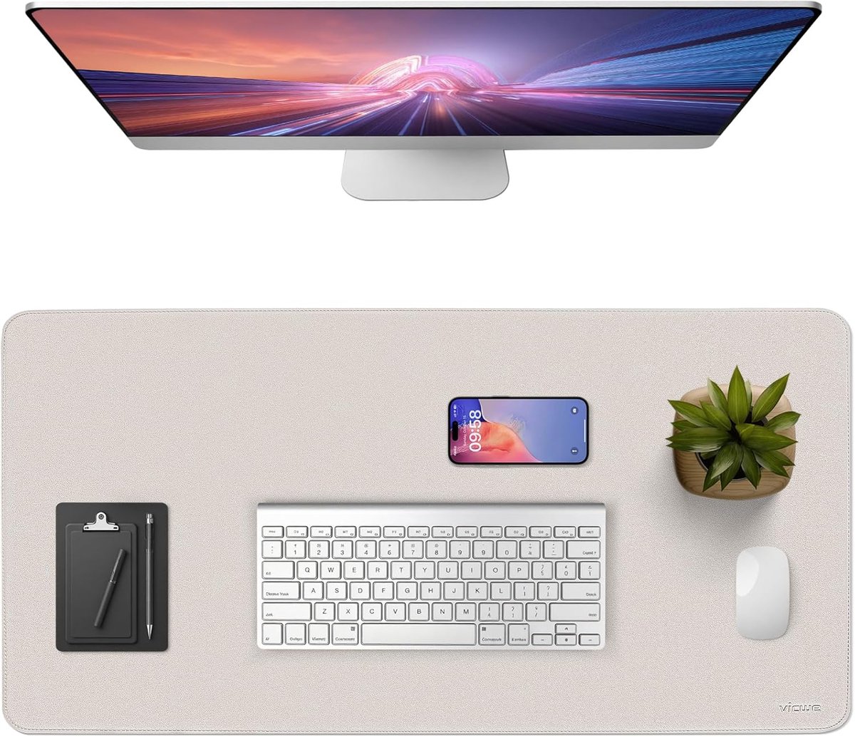 SnelShoppen - Desk Pad 120x60cm PU Leer Mouse Pad, Antislip Multifunctionele Bureau Mat voor Kantoor, Laptop, Thuis en Gaming - Grijs