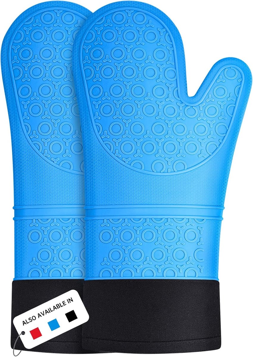 SnelShoppen - Silicone Oven Handschoenen - Warmtebestendige Oven Mitts tot 230°C - Katoenen Voering - Antislip - Blauw - 1 Paar voor Keuken en BBQ