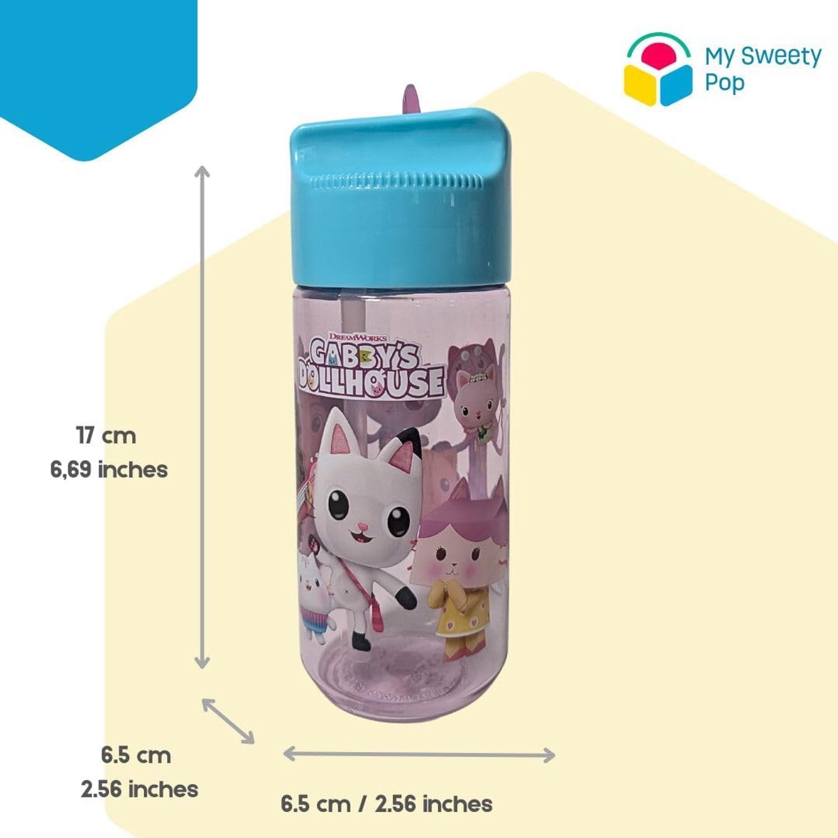 SnelShoppen - Kinderdrinkfles met Rietje - Transparante Plastic Drinkbeker voor School, Sport en Uitstapjes - 17 cm - Roze/Blauw - Ideaal voor Kindere